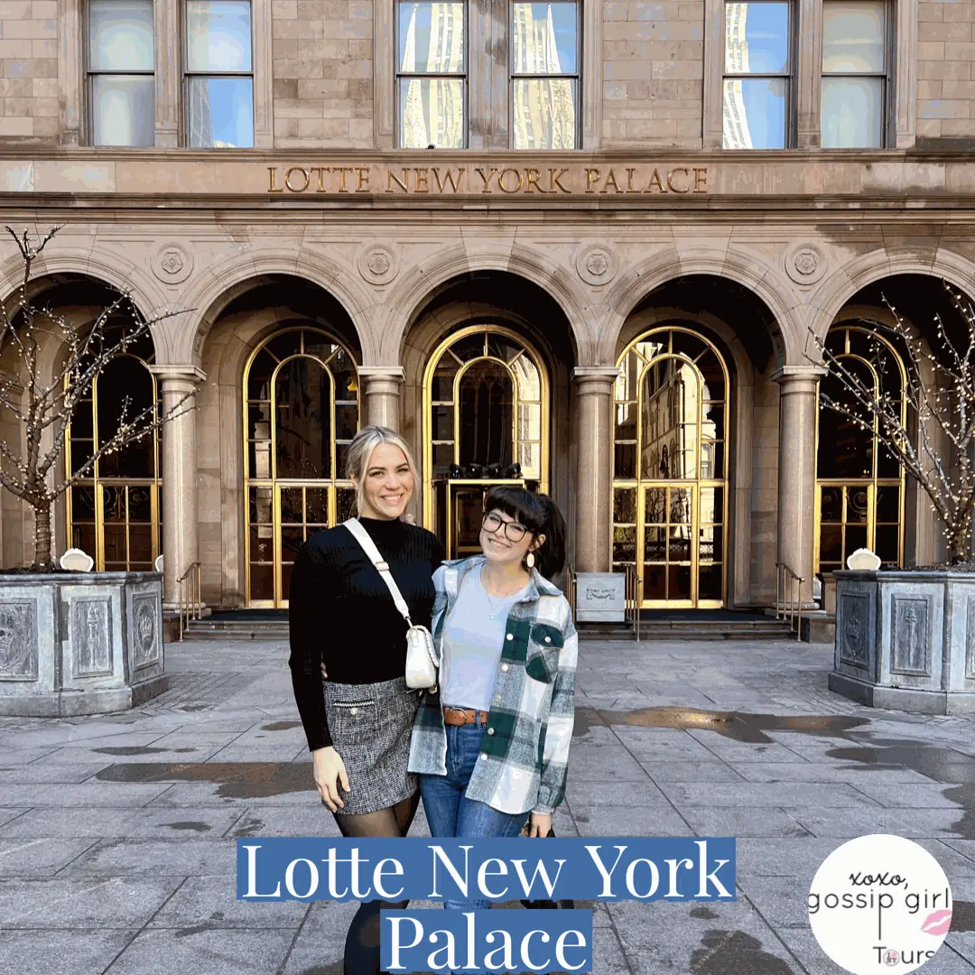 Gossip Girl Tours guests photographed in the Lotte New York Palace courtyard in New York City